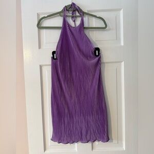 Purple Pleated Halter Dress